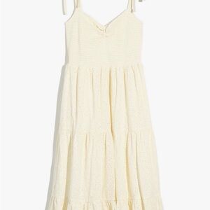 Madewell Cream Eyelet Tiered Midi Dress with Tie Straps